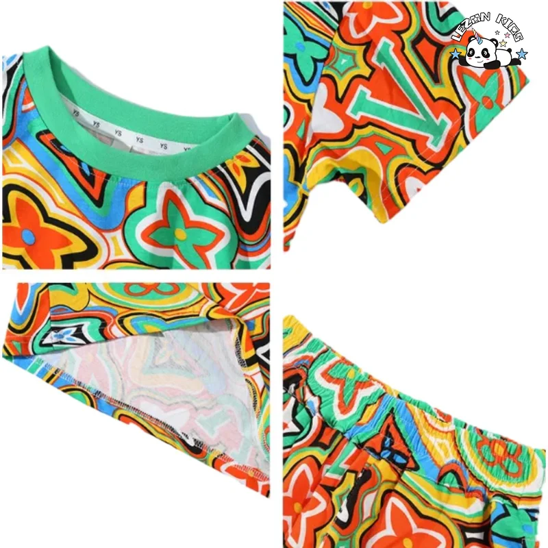 LEZONKIDS - Customized Children's Clothes Cotton Colorful Print T-shirt Short Boy 2 Piece Sets for Daily Wear